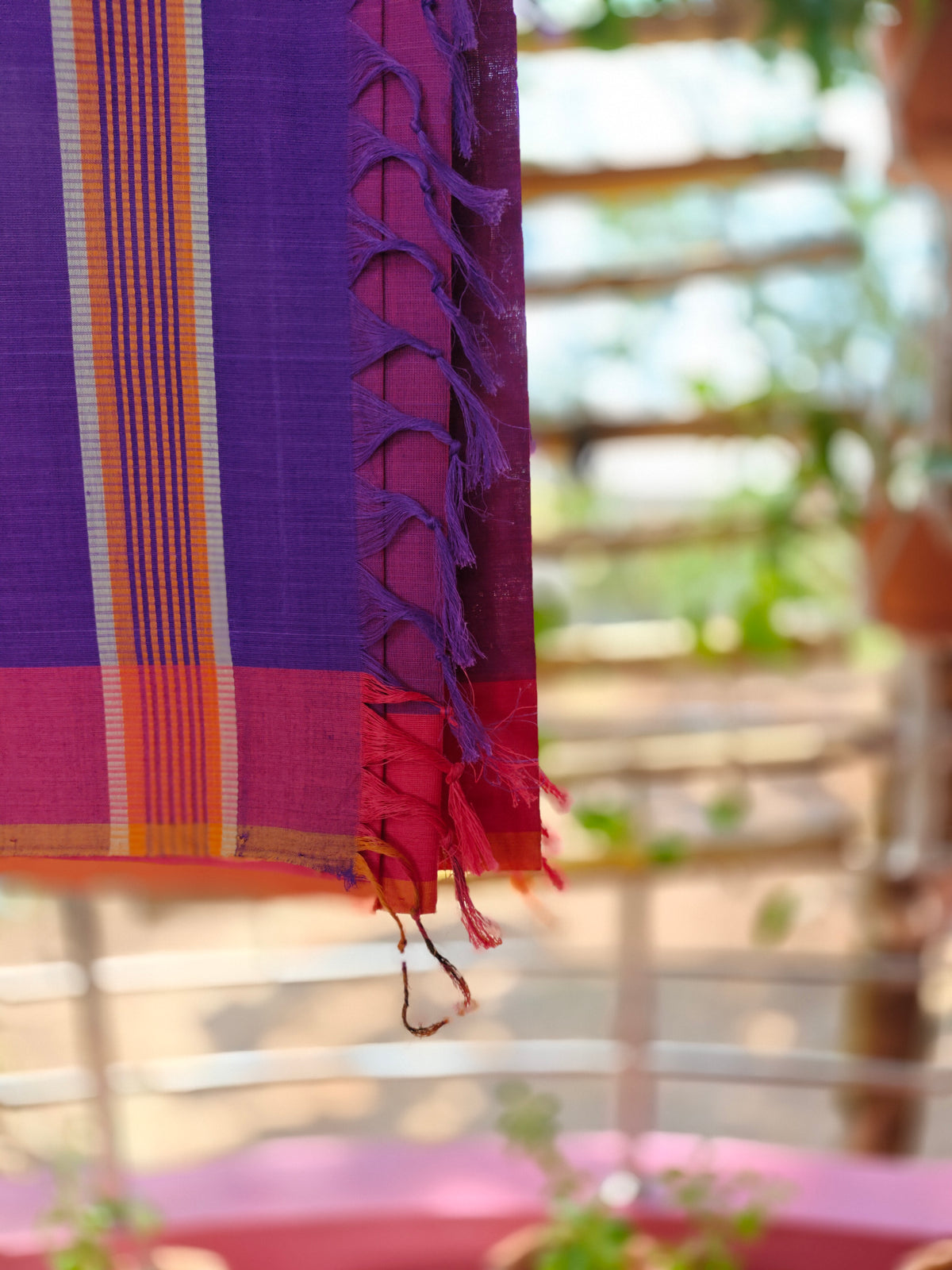 SriNakshGeeth Udupi Handloom GI Tagged Saree – Royal Purple & Rani Pink Leaf Motif  hand Embroidery Kalpana Special 60 Count