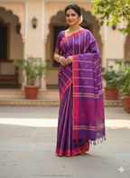 SriNakshGeeth Udupi Handloom GI Tagged Saree – Dark Lavender & Deep Pink Sudha Special 60 Count