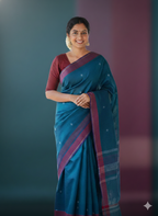 SriNakshGeeth Udupi Handloom GI Tagged Saree – Dusty Rose & Teal Kalpana Special 80 Count with Chandrika Butta Embroidery