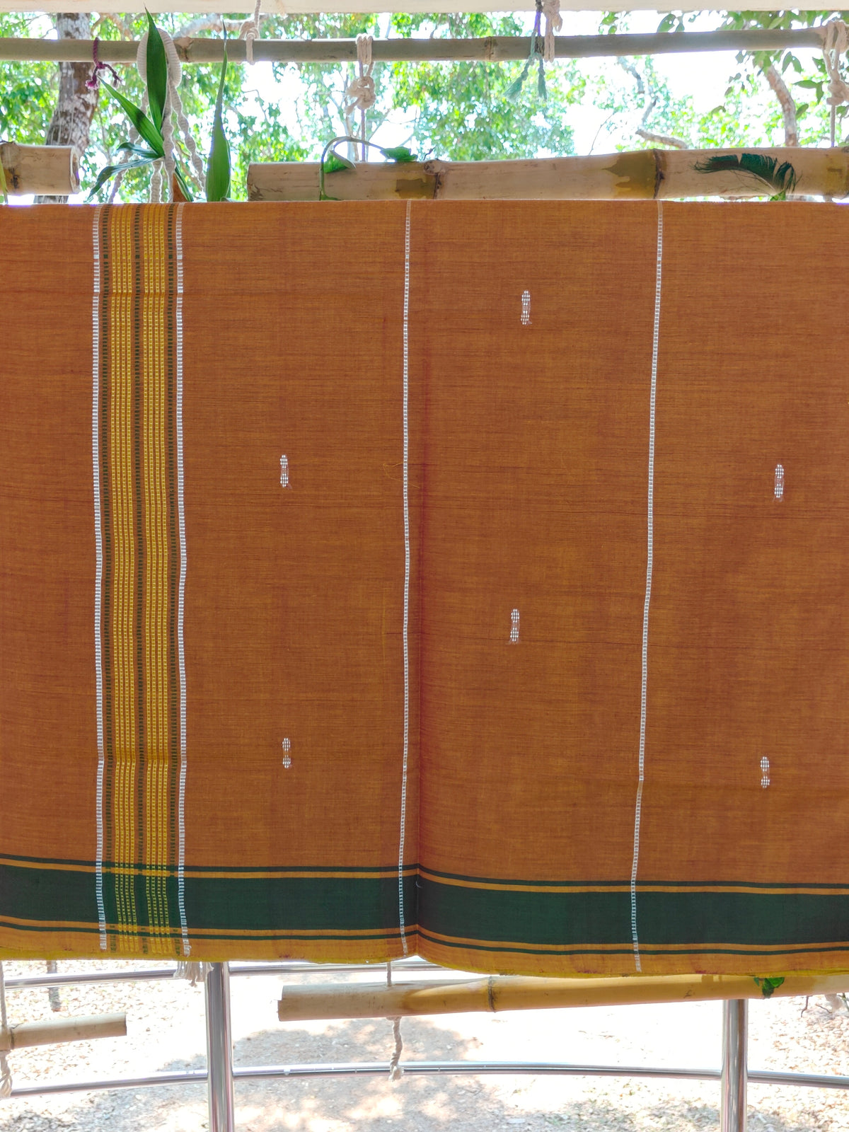 SriNakshGeeth Udupi Handloom GI Tagged Saree – Mehandhi Green Kalpana Special 60 Count with Chandrika Drop Butta