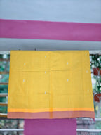 SriNakshGeeth Udupi Handloom GI Tagged Saree – Mustard Yellow with Mahanadi Green Kalpana Special 60 Count(Leaf Motif Embroidery)