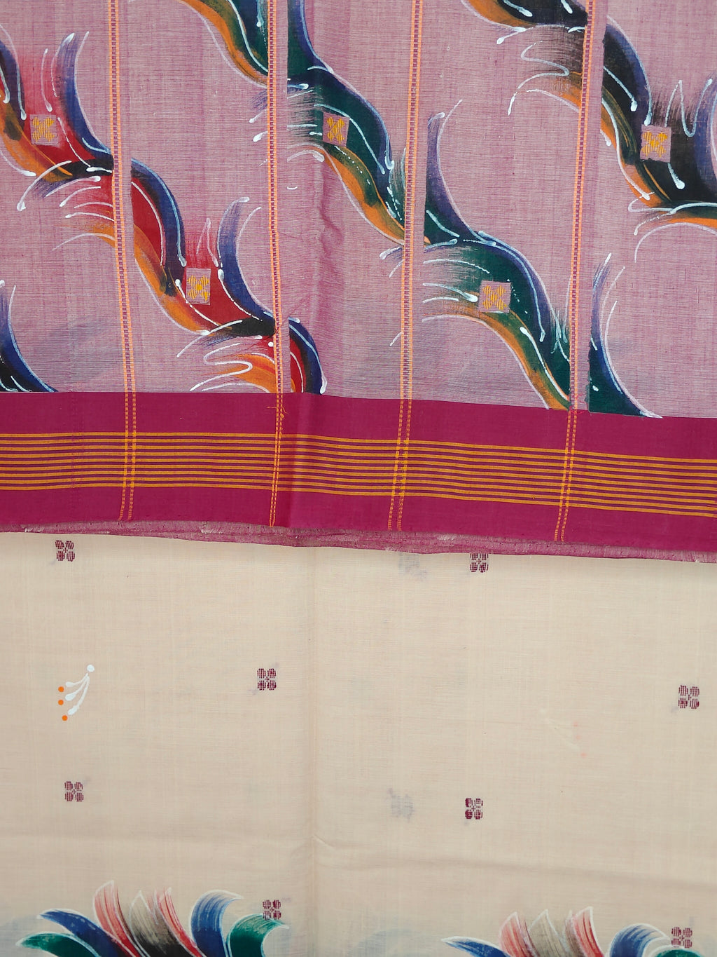SriNakshGeeth Udupi Handloom GI Tagged Saree – Pearl Sudha Special 60 Count with Hand Embroidery Classic Butta & Hand-Painted Pallu