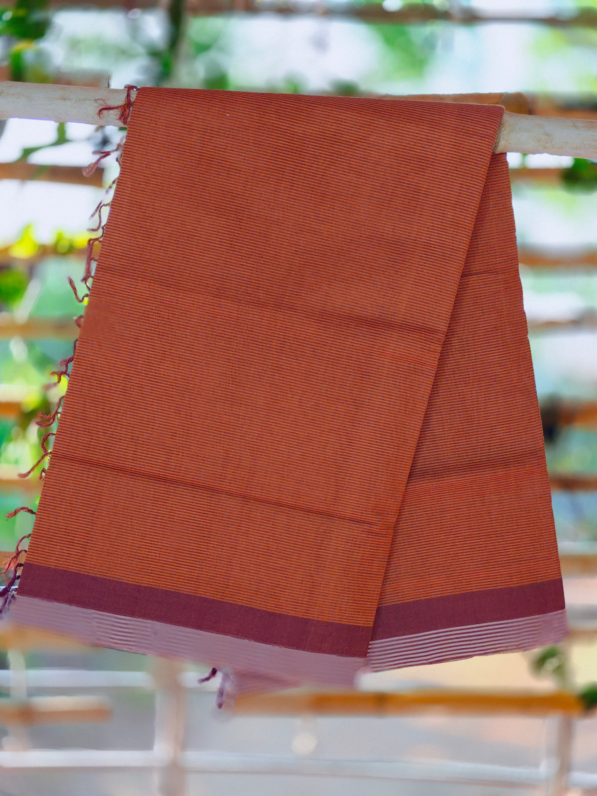 SriNakshGeeth Udupi Handloom  GI Tagged Saree – Rust Peach & Rust Brown Sujatha Special 60 Count