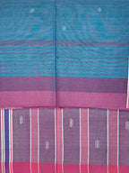 SriNakshGeeth Udupi Handloom GI Tagged Saree – Dusty Rose & Teal Kalpana Special 80 Count with Chandrika Butta Embroidery