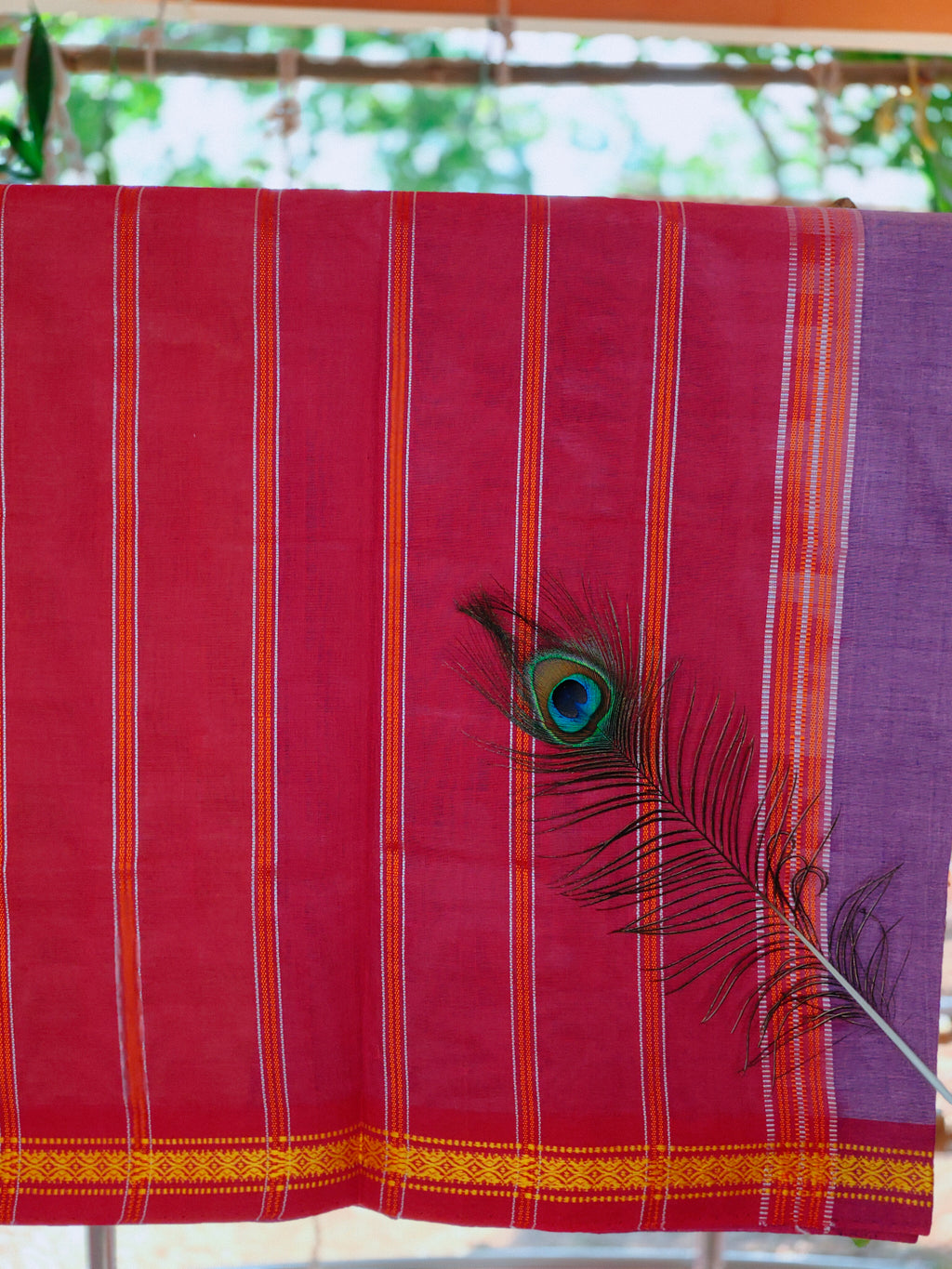 SriNakshGeeth Udupi Handloom GI Tagged Saree – Dark Lavender & Deep Pink Sudha Special 60 Count