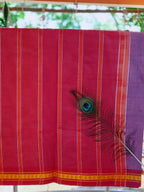 SriNakshGeeth Udupi Handloom GI Tagged Saree – Dark Lavender & Deep Pink Sudha Special 60 Count