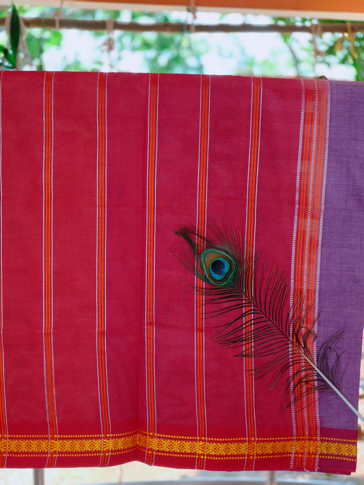 SriNakshGeeth Udupi Handloom GI Tagged Saree – Dark Lavender & Deep Pink Sudha Special 60 Count