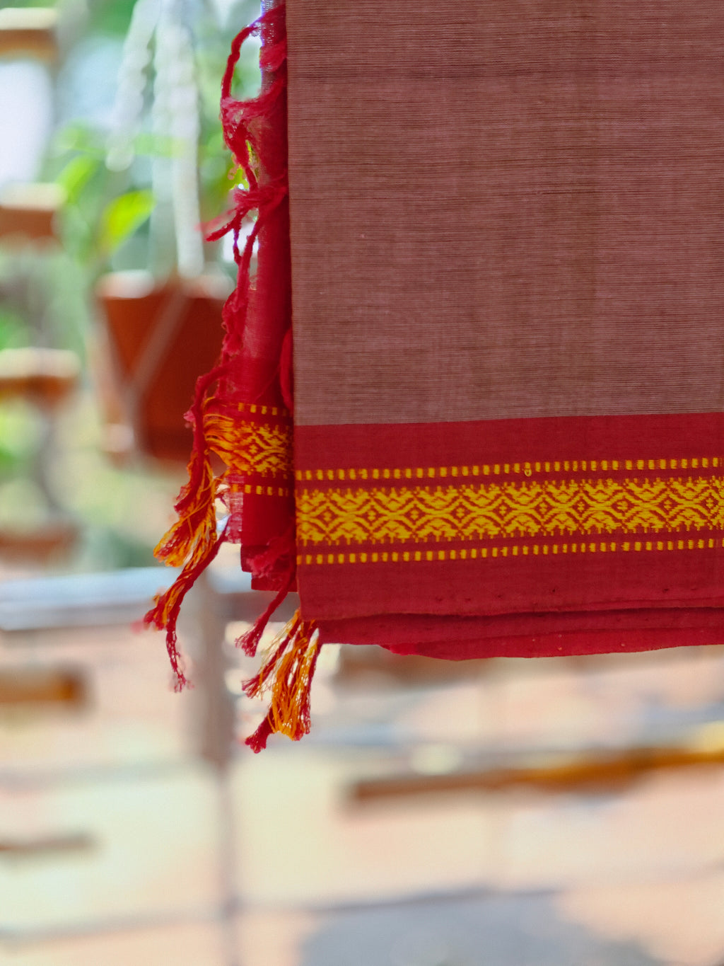 SriNakshGeeth Udupi Handloom GI Tagged Saree – Muted Peach Pink & Deep Pink Sudha Special 60 Count
