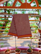 SriNakshGeeth Udupi Handloom GI Tagged Saree – Muted Peach Pink & Deep Pink Sudha Special 60 Count