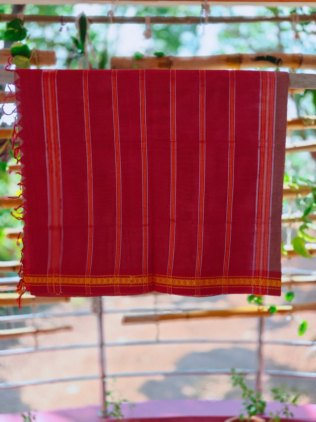 SriNakshGeeth Udupi Handloom GI Tagged Saree – Muted Peach Pink & Deep Pink Sudha Special 60 Count
