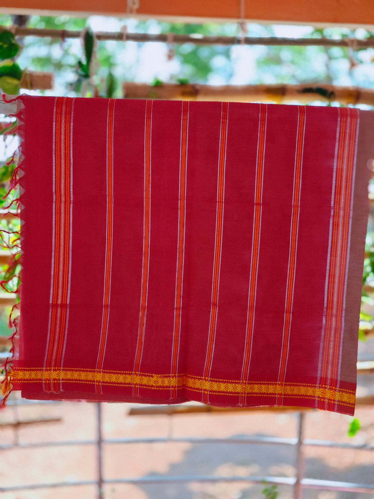 SriNakshGeeth Udupi Handloom GI Tagged Saree – Muted Peach Pink & Deep Pink Sudha Special 60 Count