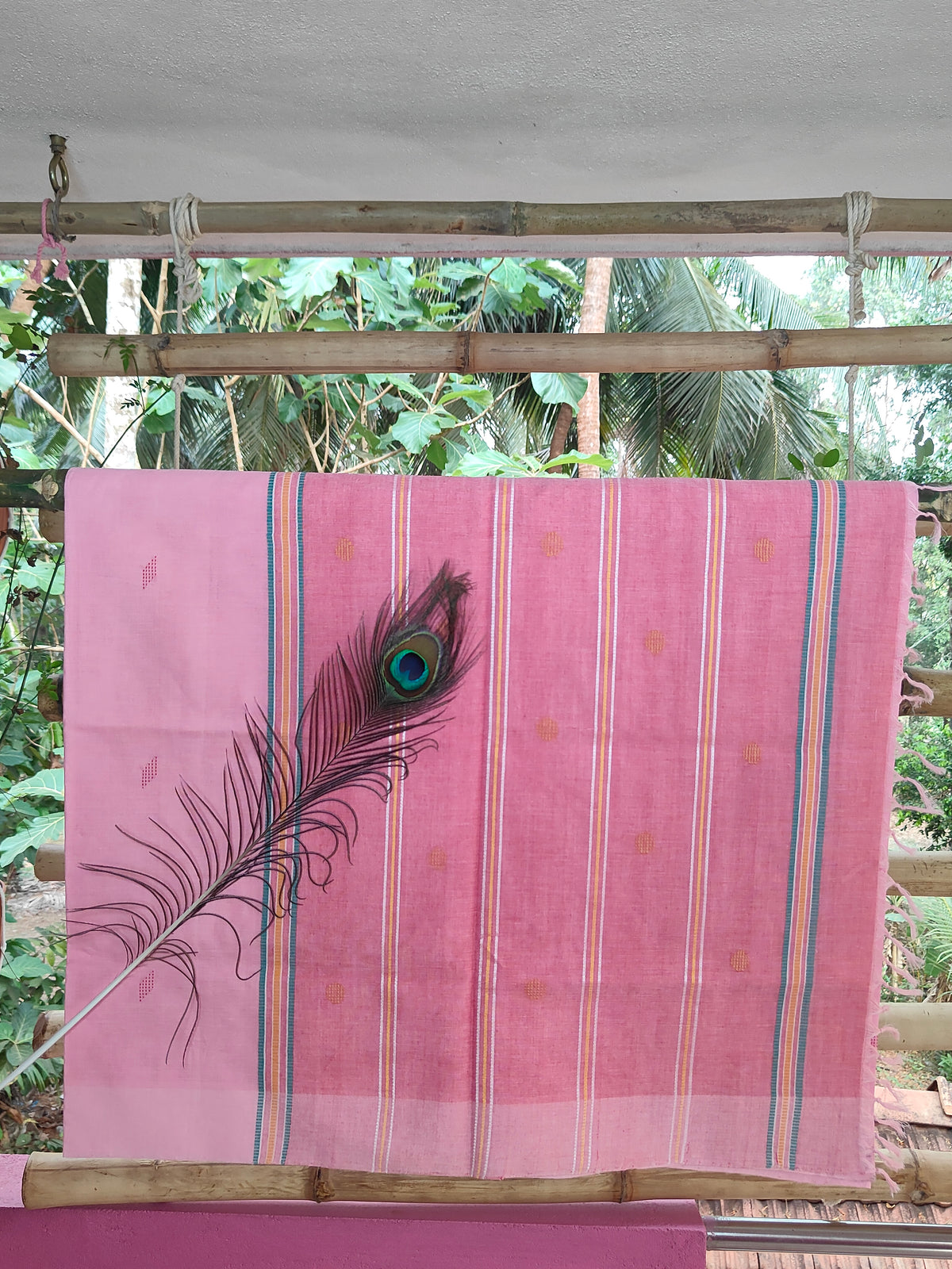 SrinakshGeeth Kalpana Special – Udupi Handloom GI-Tagged Saree in Soft Blush Pink with Deep Rose Pink Pallu