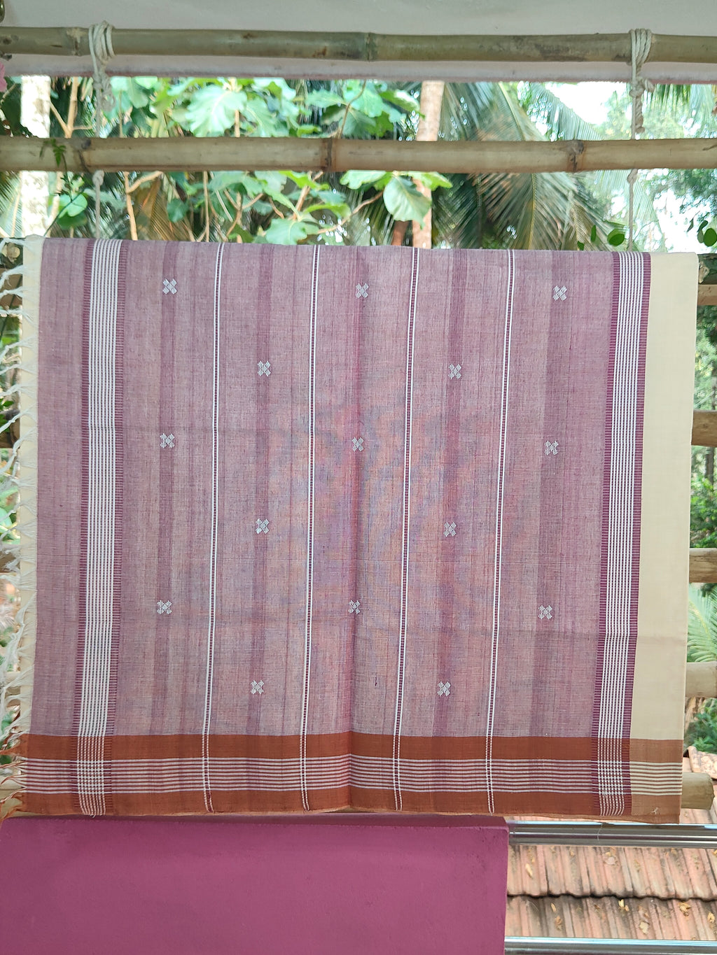 SriNakshGeeth Kalpana Special Udupi Handloom GI- Tagged Saree – Sand Beige Body with Rose Pallu